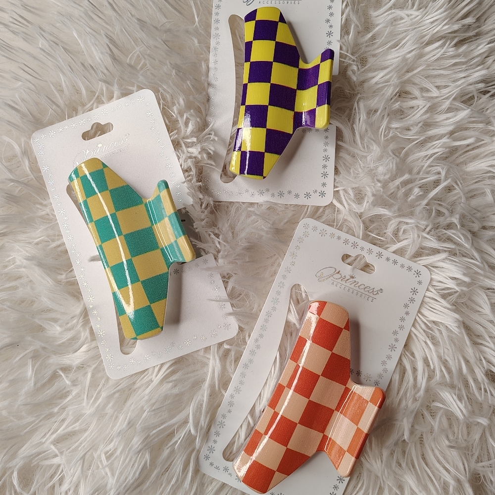 🟨🟪Checkered Hair Clips Set🟨🟪